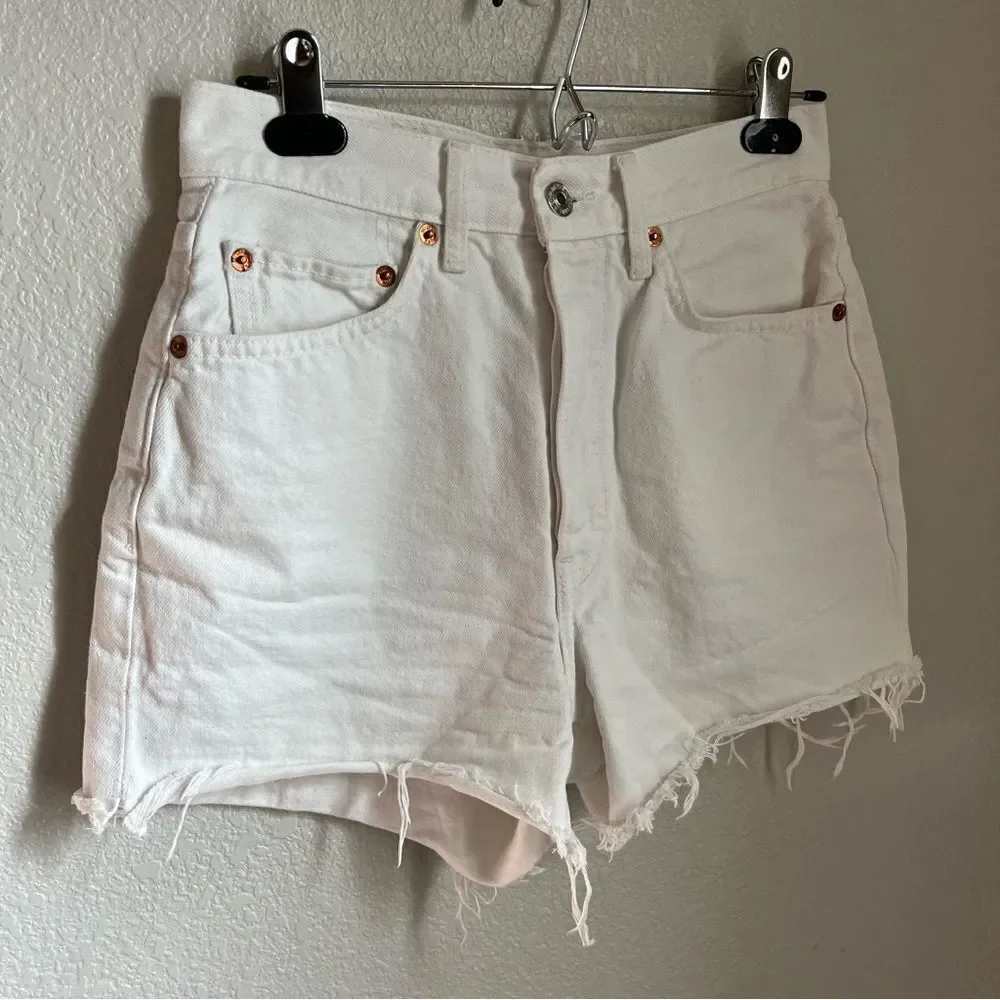 RE/DONE White Distressed Jean Short